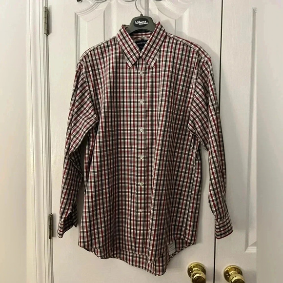 Lands End Mens 15.5Neck Red Black Checkered Button Down Shirt - Picture 1 of 4